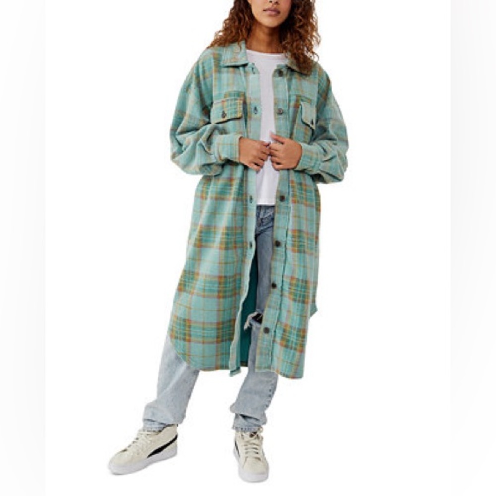 We The Free Plaid Ruby Long Button-Up Jacket NWT